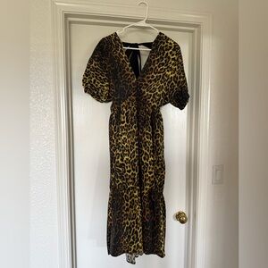 Topshop Black and Yellow Animal Print Midi Dress